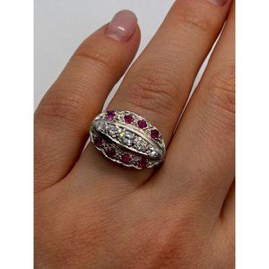14K WHITE GOLD  WHITE & PINK TOPAZ  RING SIZE 5.5